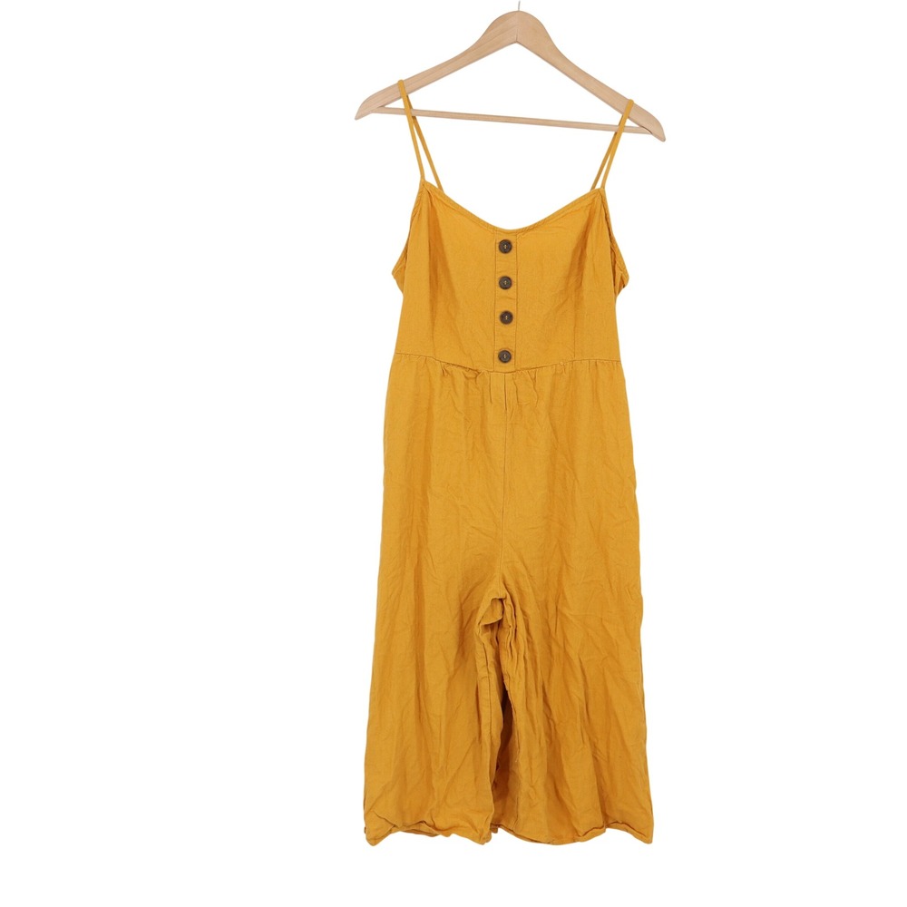 J for Justify Linen Jumpsuit Womens XL Mustard Yellow Wide Leg Cropped Excellent